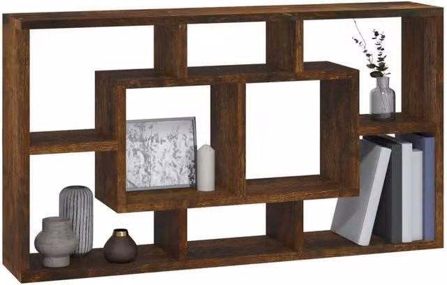 Berkfield Home Wall Mounted 8 Compartment Display Shelf in Smoked Oak Brown – 1