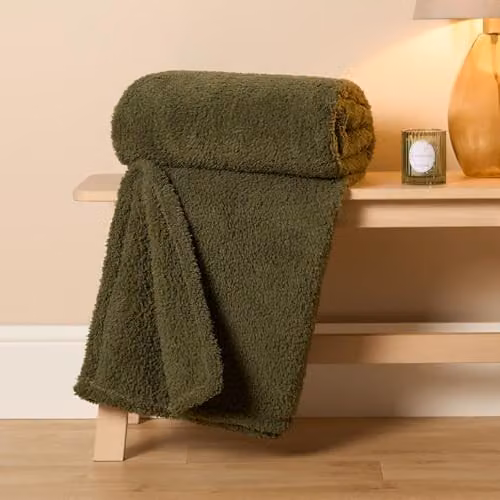 OHS Green Teddy Fleece Throw Blanket, W/D/H: 150 x 200 cm