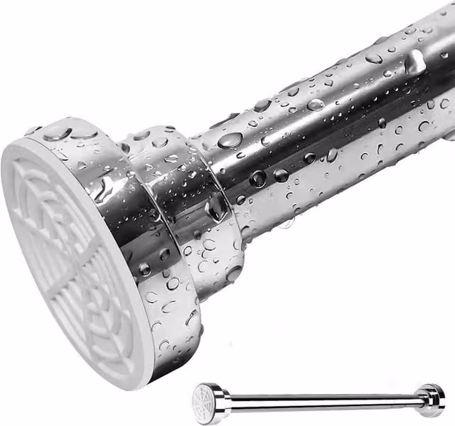 FLAVORA 4-Piece Silver Stainless Steel Telescopic Shower Curtain Rods with Tension Clamp – 1