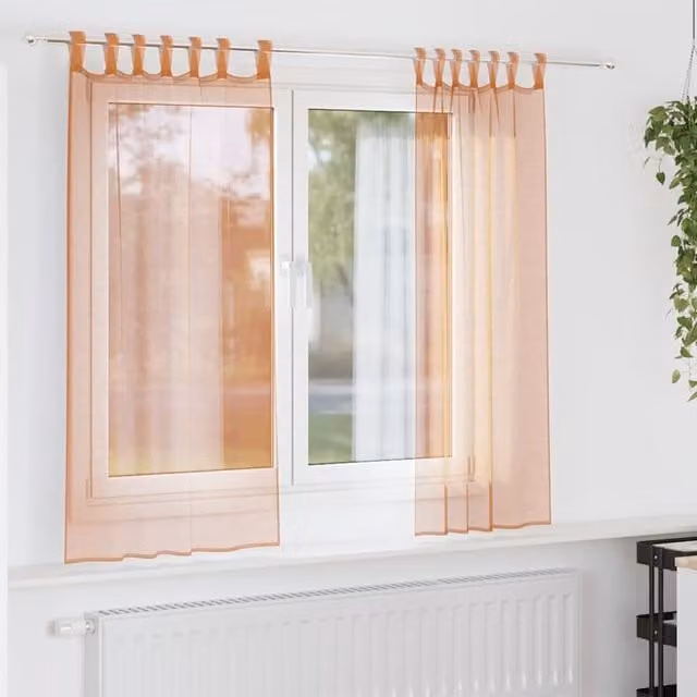 Berkfield Home Voile Curtains with Tabs, 2 Pack, Brown/Orange, W: 140 cm, H: 175 cm