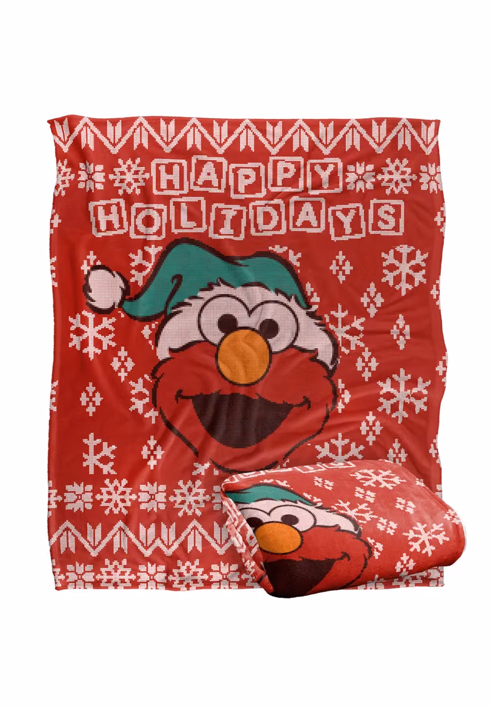 Sesame Street Elmo Ugly Christmas Sweater Super Soft Silky Touch Throw Blanket, White, W/D: 152 x 127 cm – 2