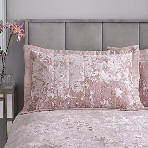 Catherine Lansfield Crushed Velvet Quilted Pillowcase Pair in Pink