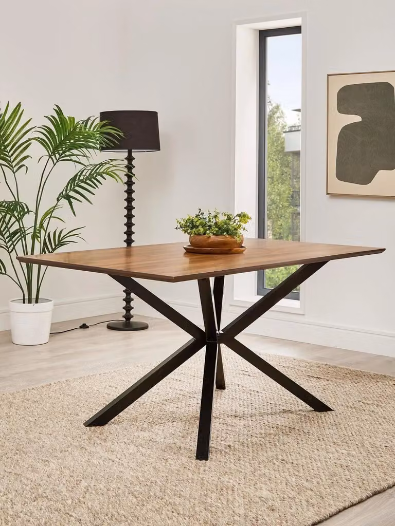 The Very Collection Chopstick Dining Table with Brown Wood Top and Black Metal Legs, W: 160 cm, D: 90 cm