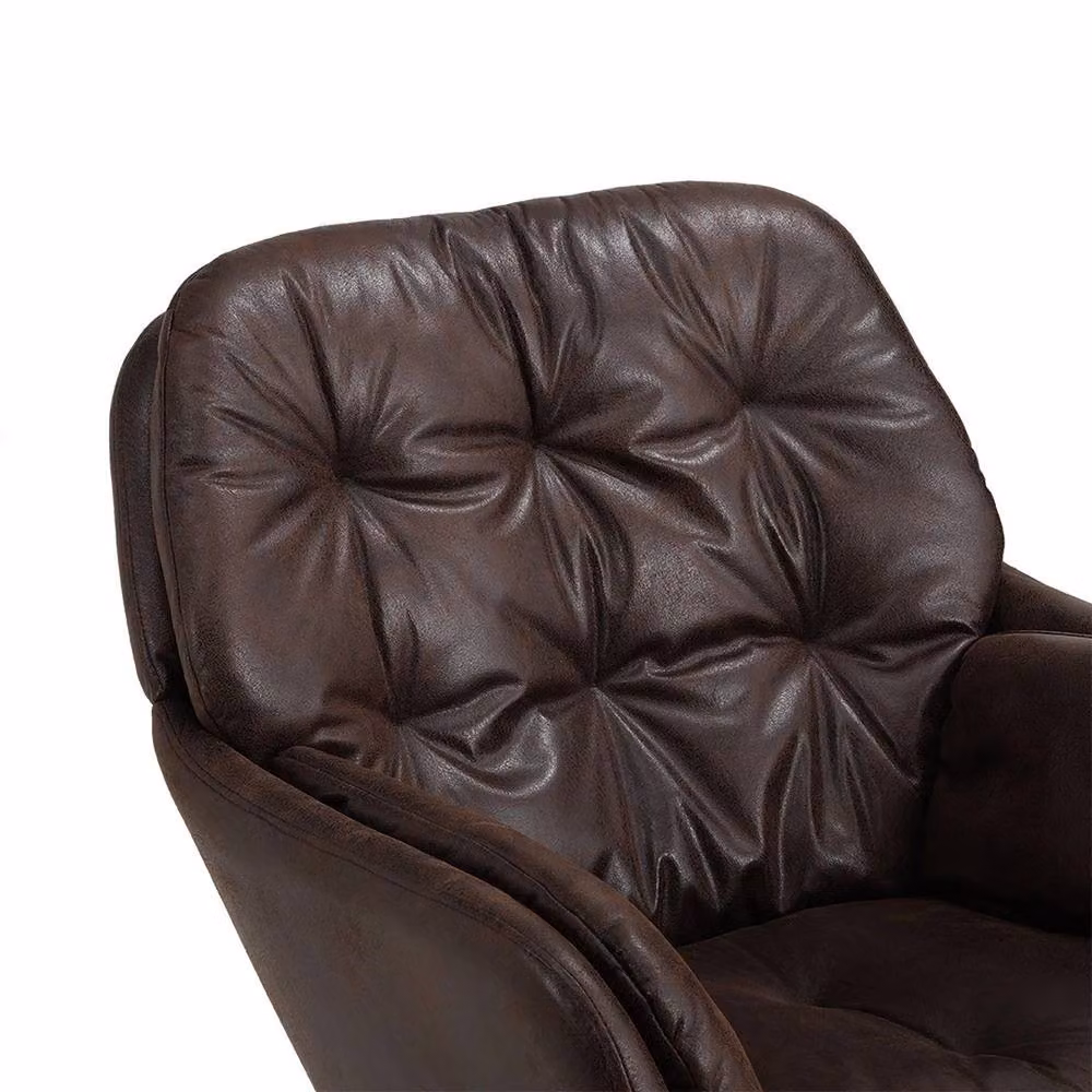 FORGEVIO Brown Synthetic Leather Modern Tub Armchair with Black Metal Legs – 3