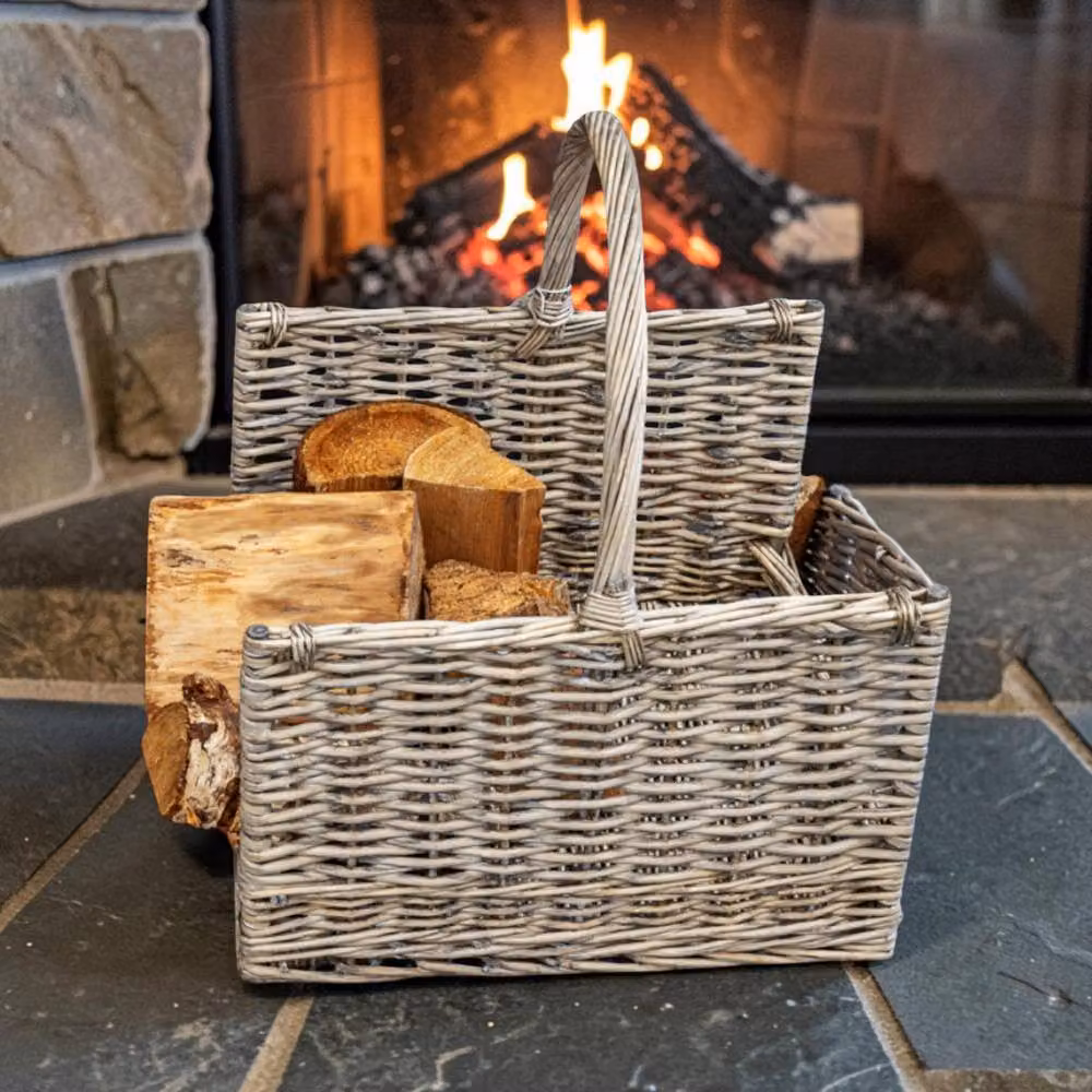 Four Candle Greywash Willow Log Basket, Grey, 45 cm – 2