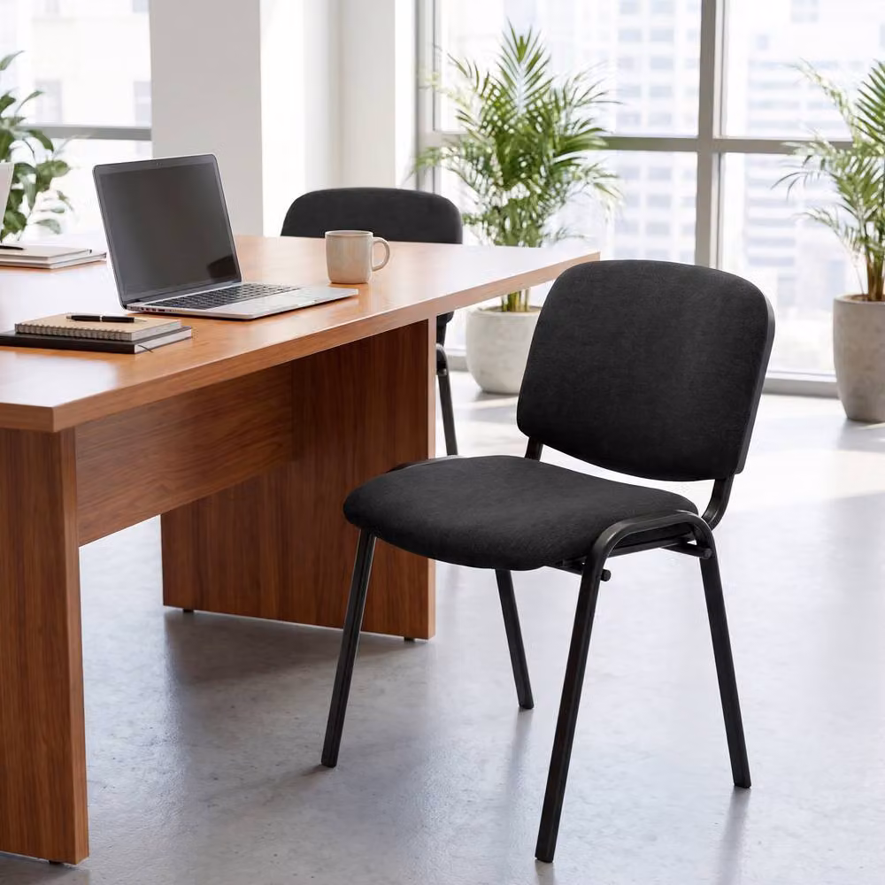 STILVORA Stackable Office Chair with Curved Backrest in Black Polyester Fabric – 10