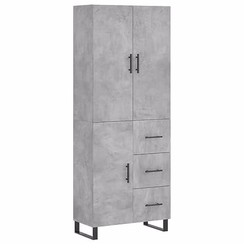 vidaXL Modern Highboard in Concrete Grey with Hinged Doors and Drawers, W/D/H: 69.5 x 34 x 180 cm
