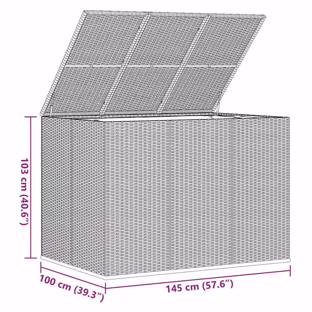 Berkfield Home Durable PE Rattan Garden Cushion Box in Grey, W/D/H: 145 x 100 x 103 cm – 6