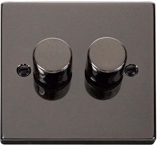 SE Home Black 2 Gang 2 Way LED 100W Trailing Edge Dimmer Light Switch