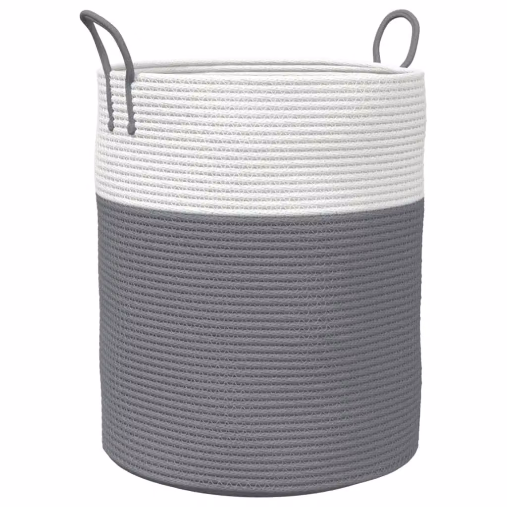 Berkfield Grey and White Open Weave Cotton Storage Basket with Handles, W: 38 cm, H: 46 cm – 2