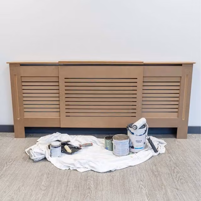Jack Stonehouse Unpainted Horizontal Line Radiator Cover, Brown, Width: 141 cm