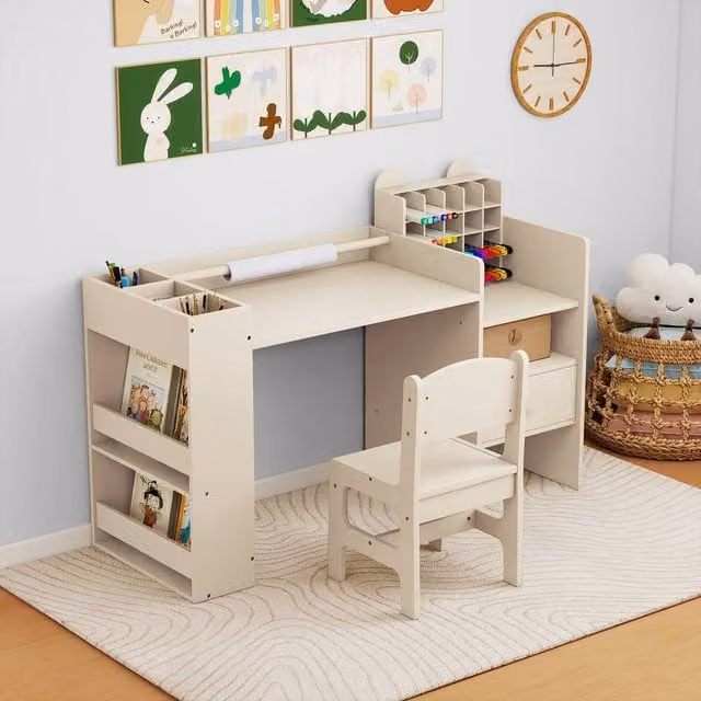 Costway Kids Art Table and Chair Set in Natural Sand for Toddlers and Children aged 3 to 6 Years