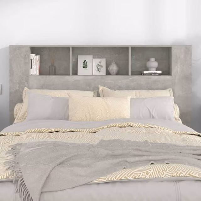 Berkfield Home Modern Headboard Cabinet in Concrete Grey, W: 160 cm, D: 18.5 cm, H: 104.5 cm