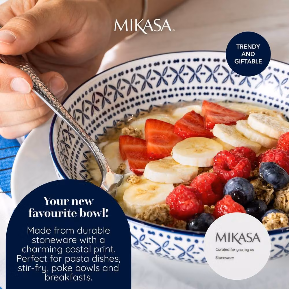 Mikasa Blue Mediterranean Glazed Stoneware Pasta Bowl, 21 cm – 8