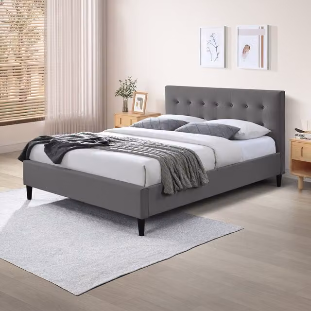 FurnitureboxUK Lotus Chesterfield Velvet Bed Frame, Grey, W/D/H: 180 x 200 cm