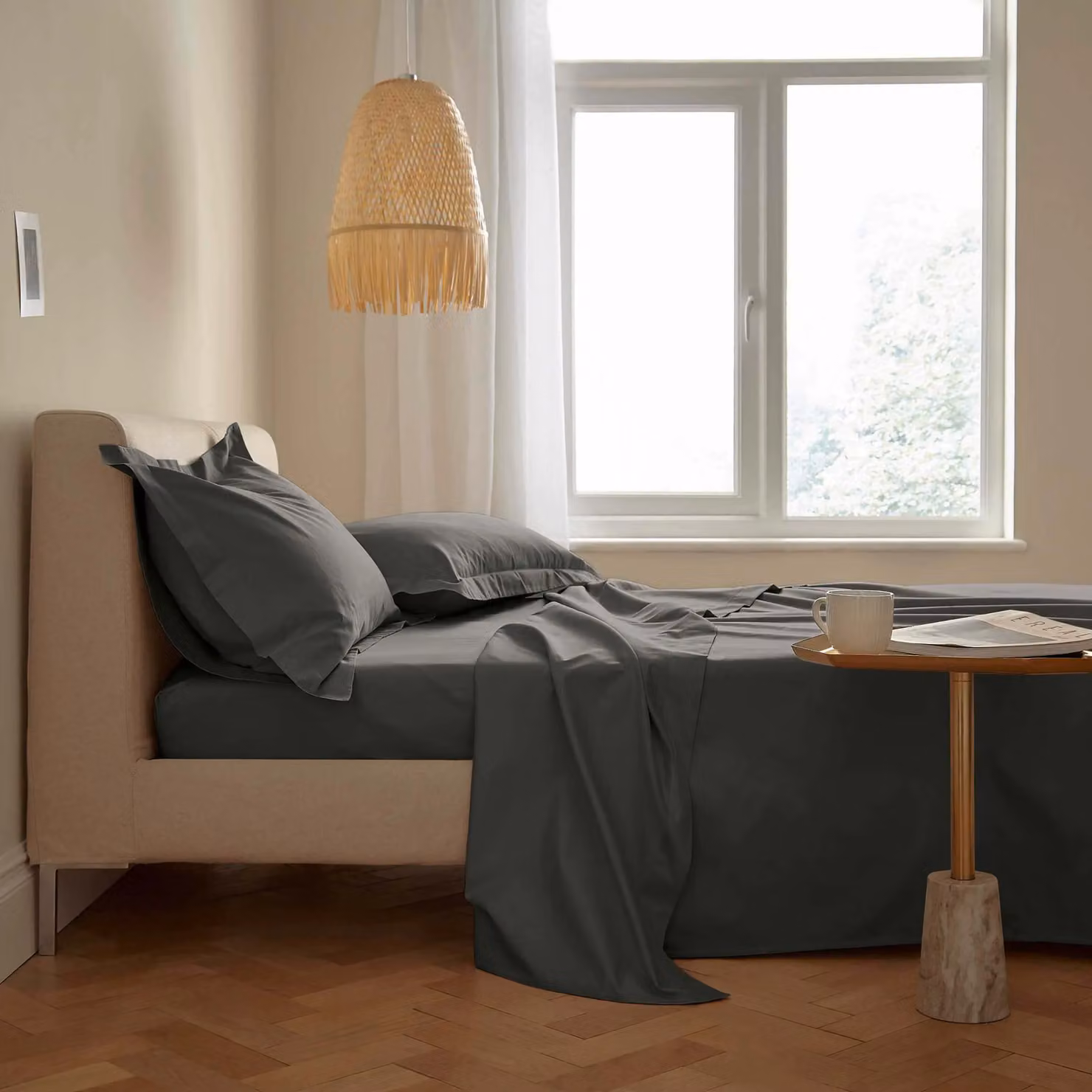 Bedeck Grey 500 Thread Count Plain Dye Single Flat Cotton Mako Satin Sheet, W: 90 cm, L: 200 cm – 2