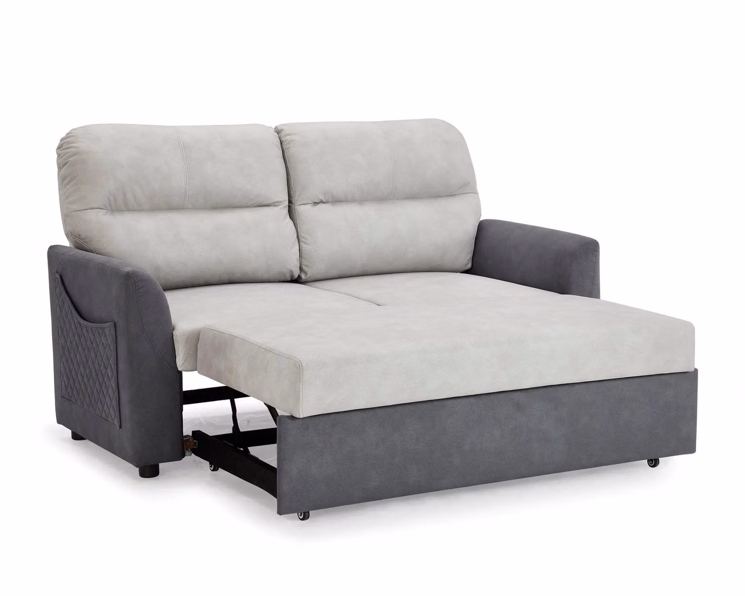 Home Detail Dennis Grey Fabric Pull Out Sofa Bed with Duo Contrast Fabric and Side Pocket Storage, 120 x 200 cm – 3