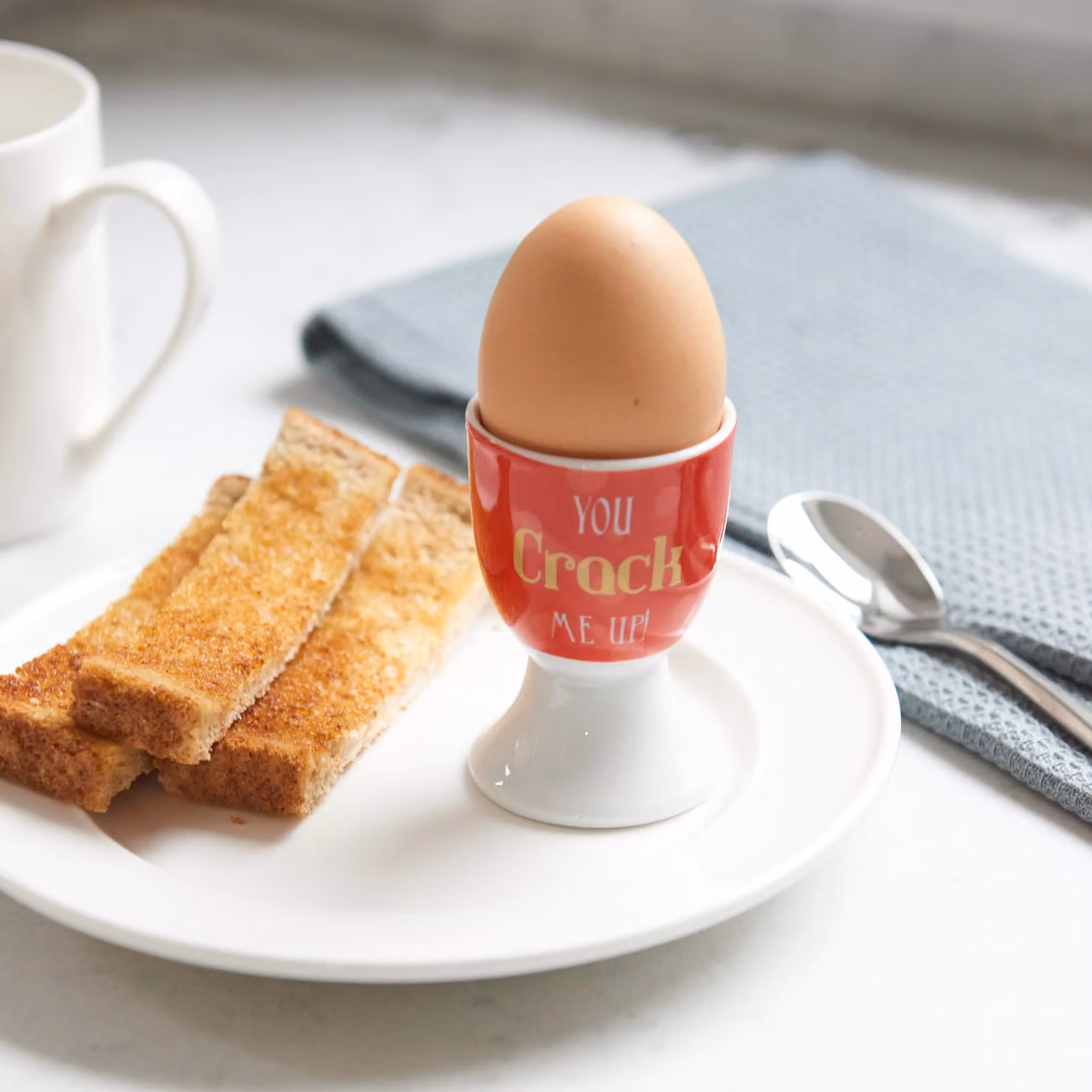 KitchenCraft Set of 6 You Crack Me Up Porcelain Egg Cups in Red – 3