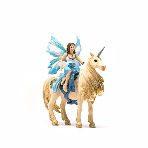 Schleich Bayala Eyela Riding on Golden Unicorn Figure, Gold and Multicolour, W/D/H: 16 x 19 x 25.5 cm – 1