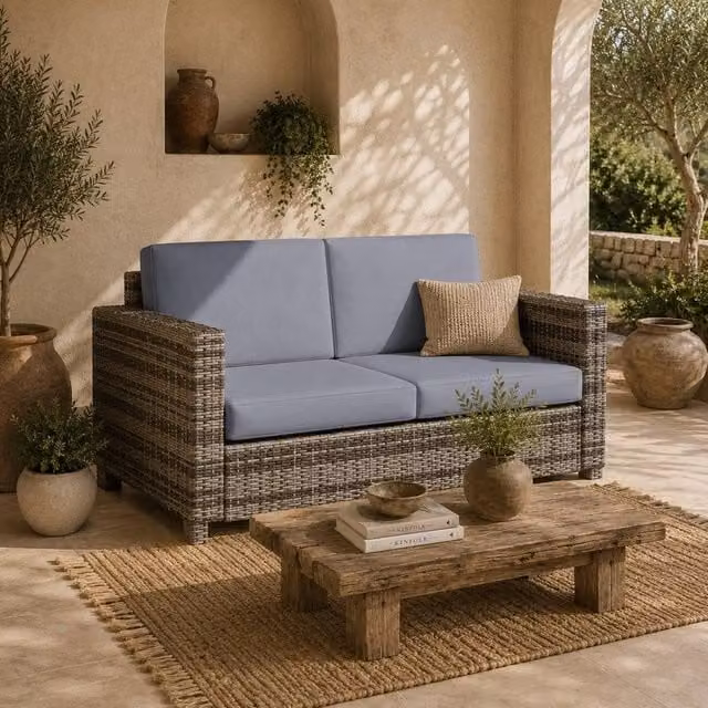 Wyld Haus Noluha 2 Seater Outdoor Rattan Sofa with Armrests in Mixed Grey