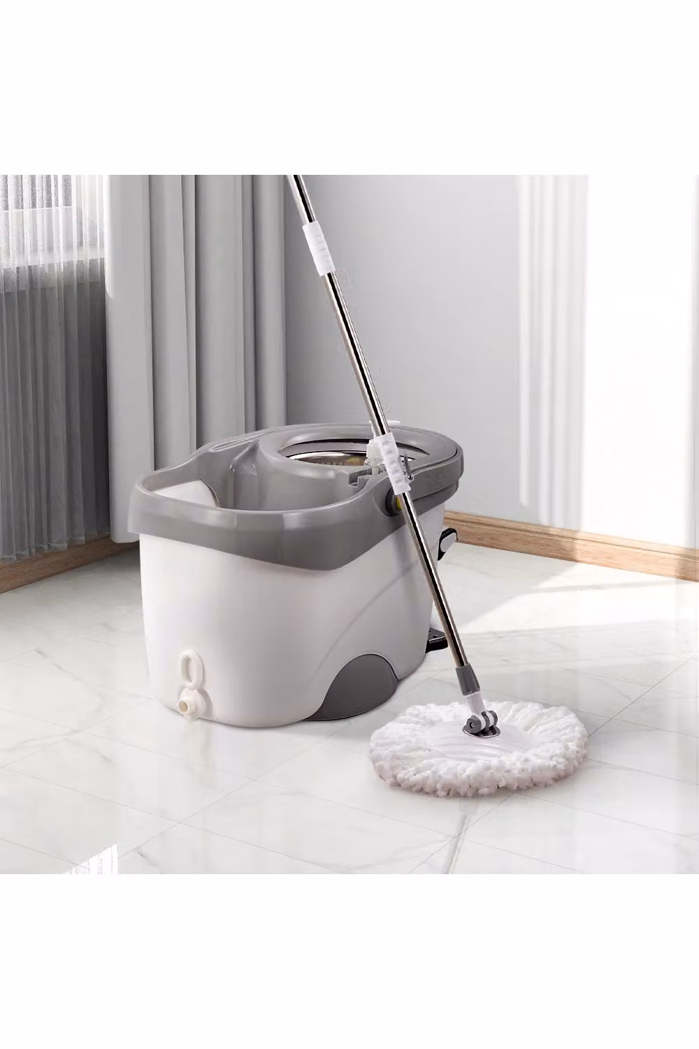 Living and Home 360 Degree Rotating Hands-free Wringing Spin Mop and Bucket Set with Foot-operated Pedal and Telescopic Handle in Grey – 2