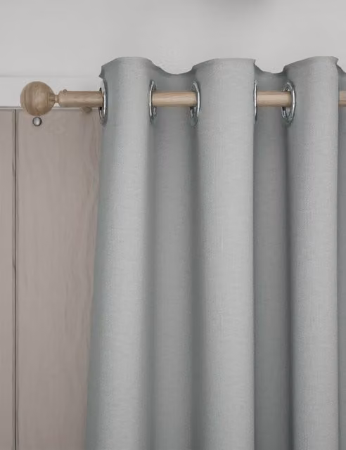 M&S Grey Brushed Eyelet Blackout Thermal Curtains