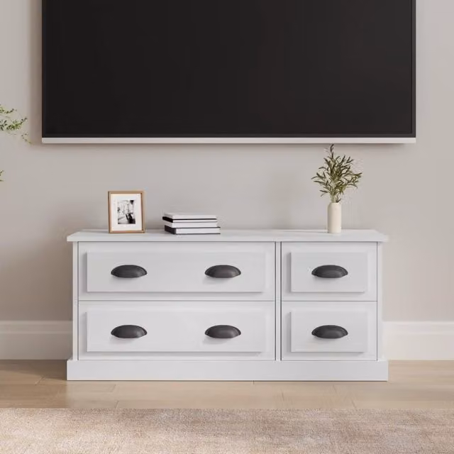 Berkfield Home High Gloss White TV Cabinet, W/D/H: 100 x 35.5 x 45 cm – 1