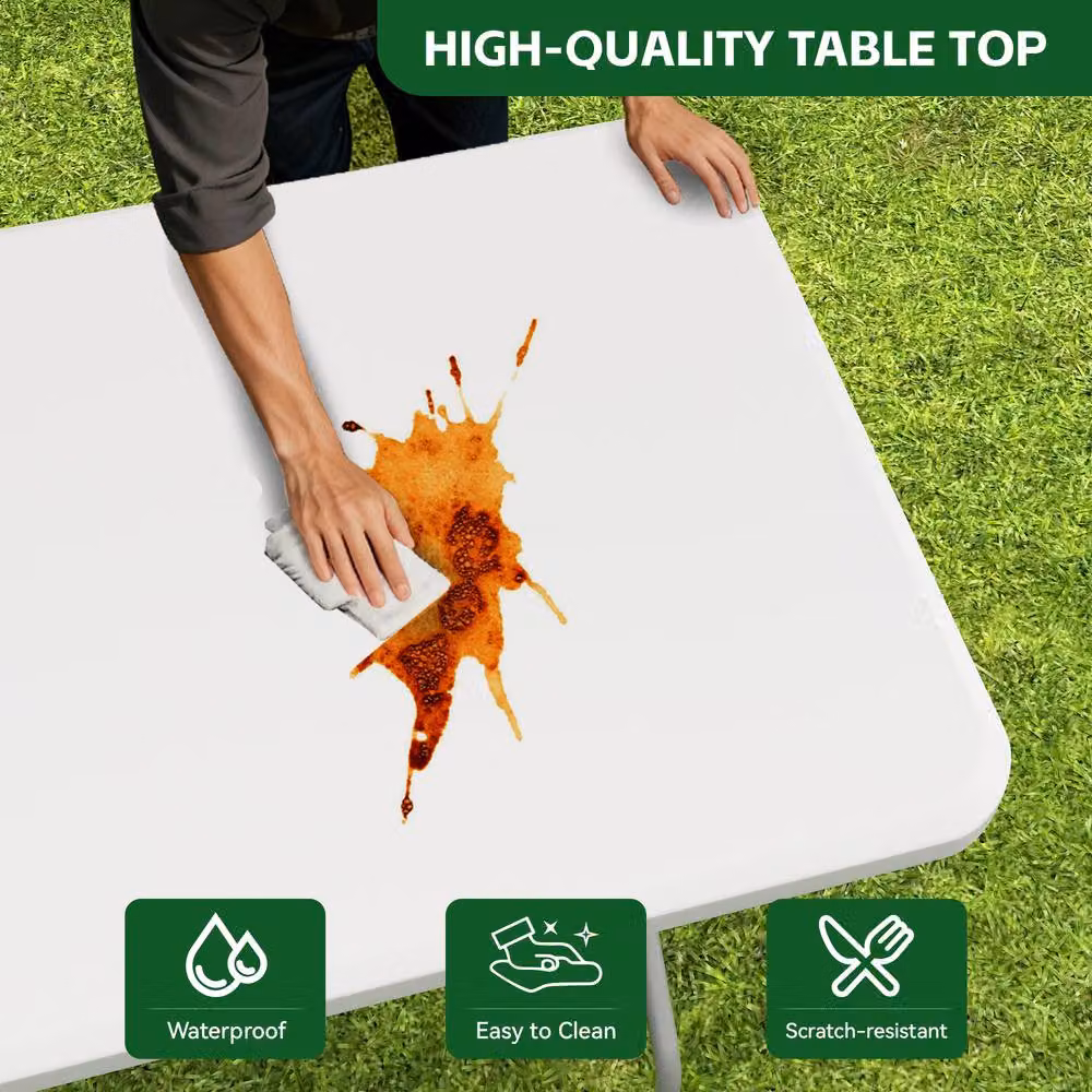MCC Direct 6ft Folding Table and Benches Set in White – 4