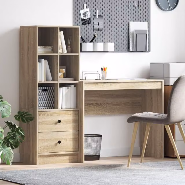 Berkfield Modern Writing Desk with Storage in Sonoma Oak and Beige