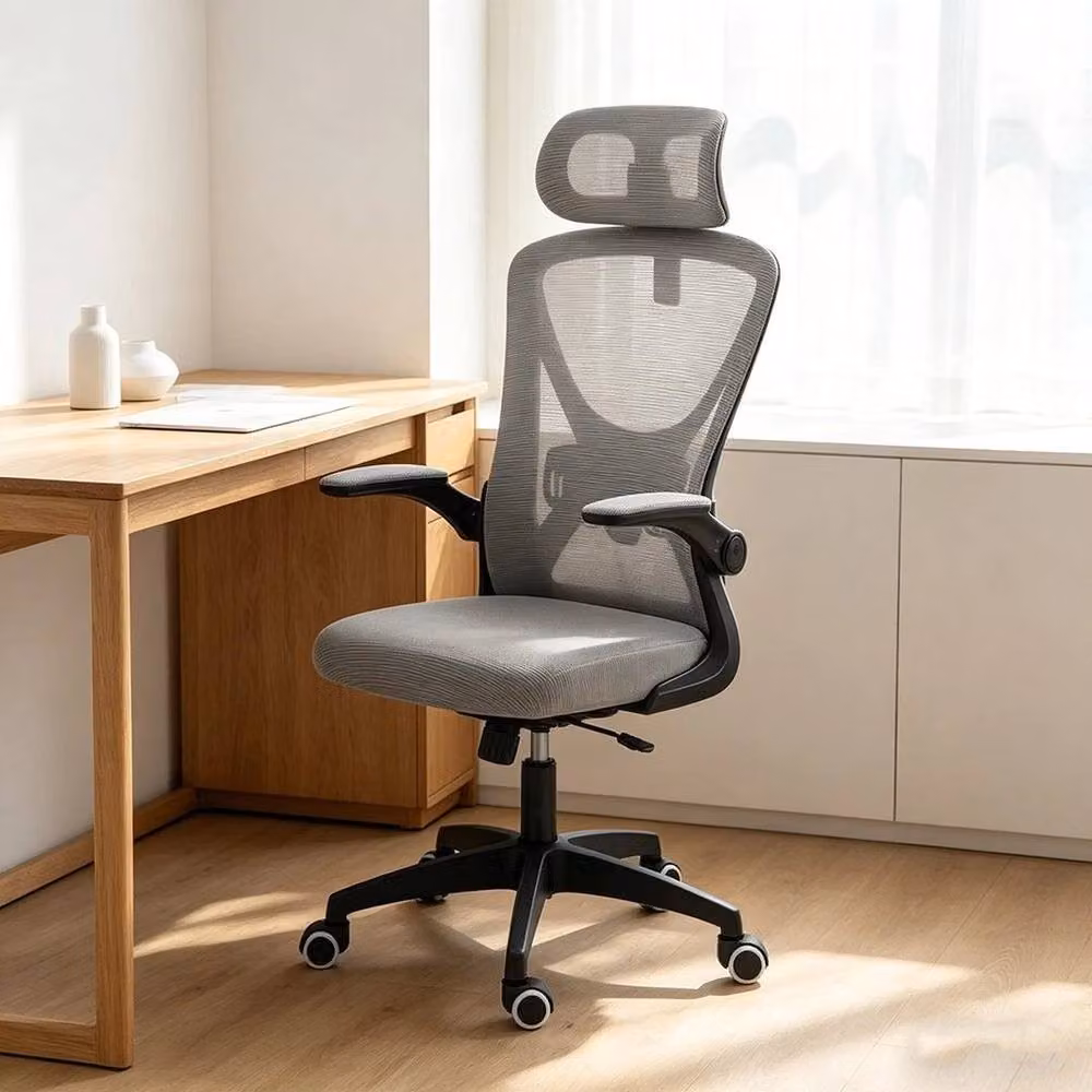 PAWNORA Ergonomic Grey Fabric Office Chair with Headrest and Armrests – 5