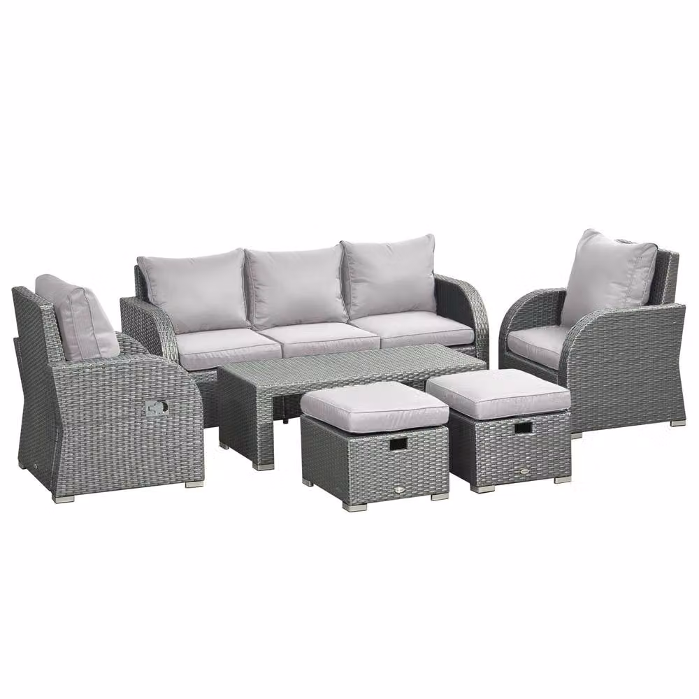 STILVORA 3-Seater Sofa with Reclining Armchairs in Light Grey – 3
