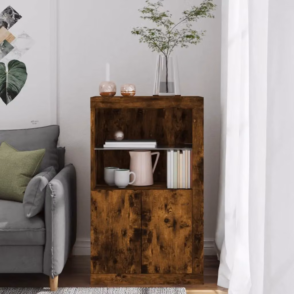 Berkfield Home Modern Side Cabinet in Smoked Oak with Integrated LED Lights and Glass Doors, Brown – 3
