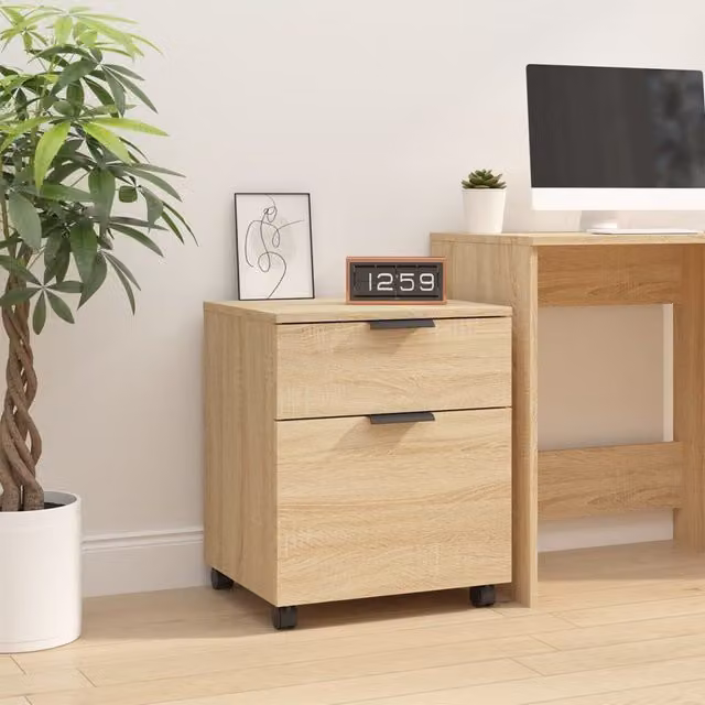 Berkfield Home Mobile File Cabinet in Sonoma Oak Brown with Lock and Castors, W: 45 cm, D: 38 cm, H: 54 cm – 1