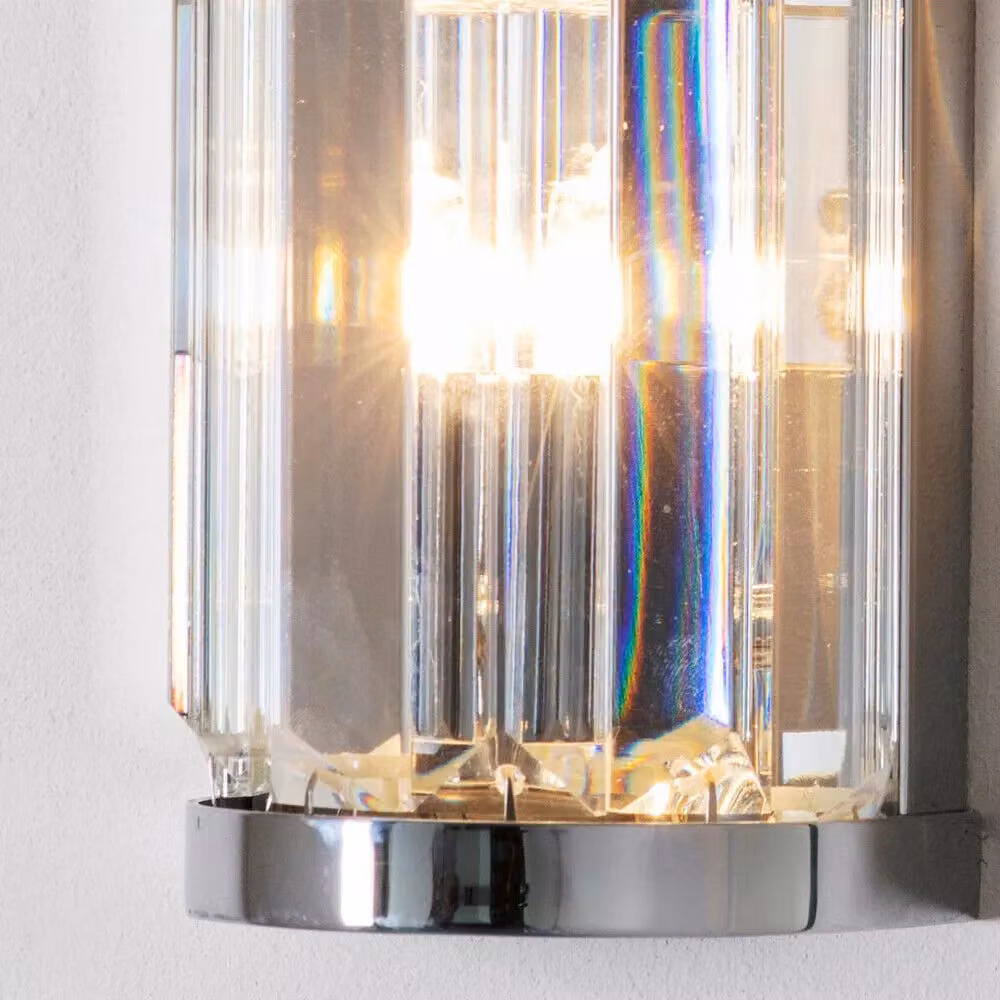Loops 2 Pack IP44 Modern Round Crystal and Glass Bathroom Wall Light in Chrome and Clear – 3