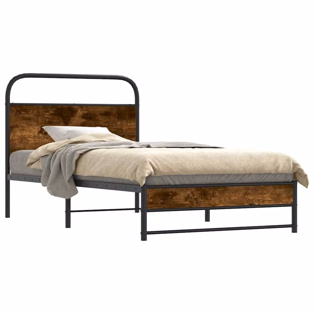 Berkfield Home Smoked Oak Bed Frame in Brown, W/D/H: 100 x 190 cm – 2