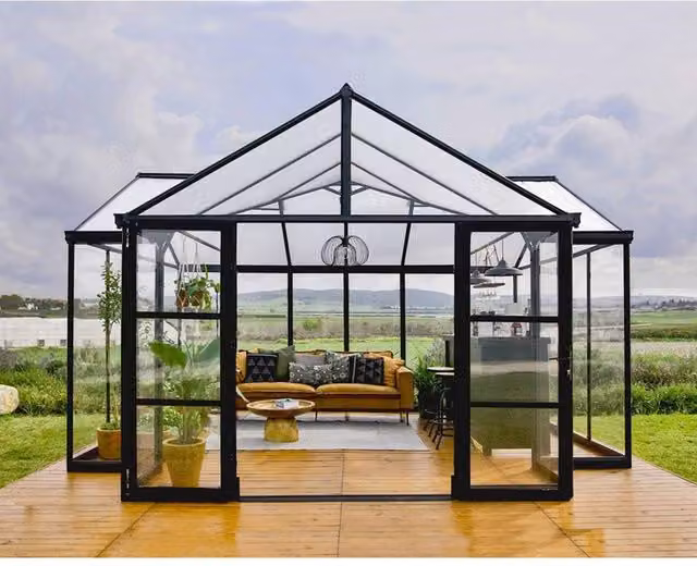 Palram Triomphe Garden Chalet Greenhouse in Black, W: 454 cm, D: 380 cm, H: 285 cm