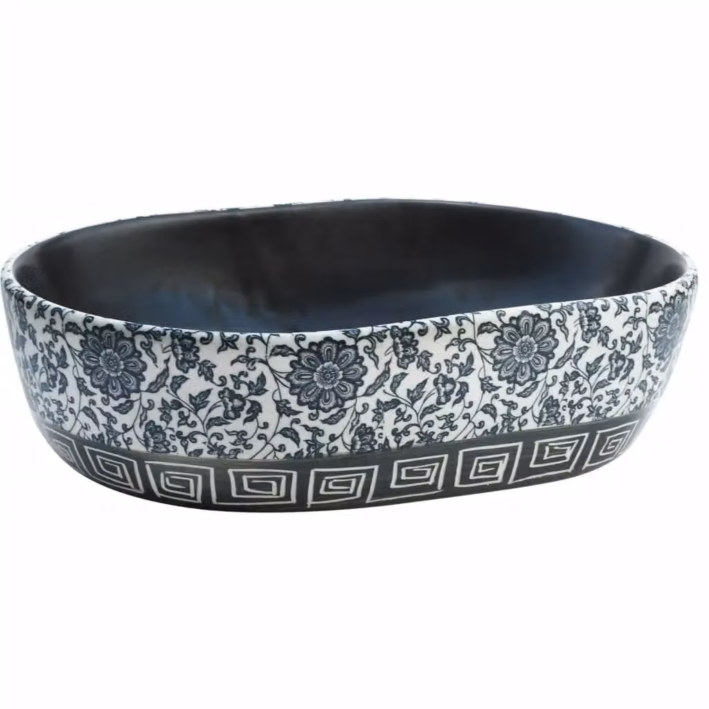 Berkfield Home Oval Ceramic Countertop Basin in Black and Blue, W: 47 cm, D: 33 cm, H: 13 cm – 2