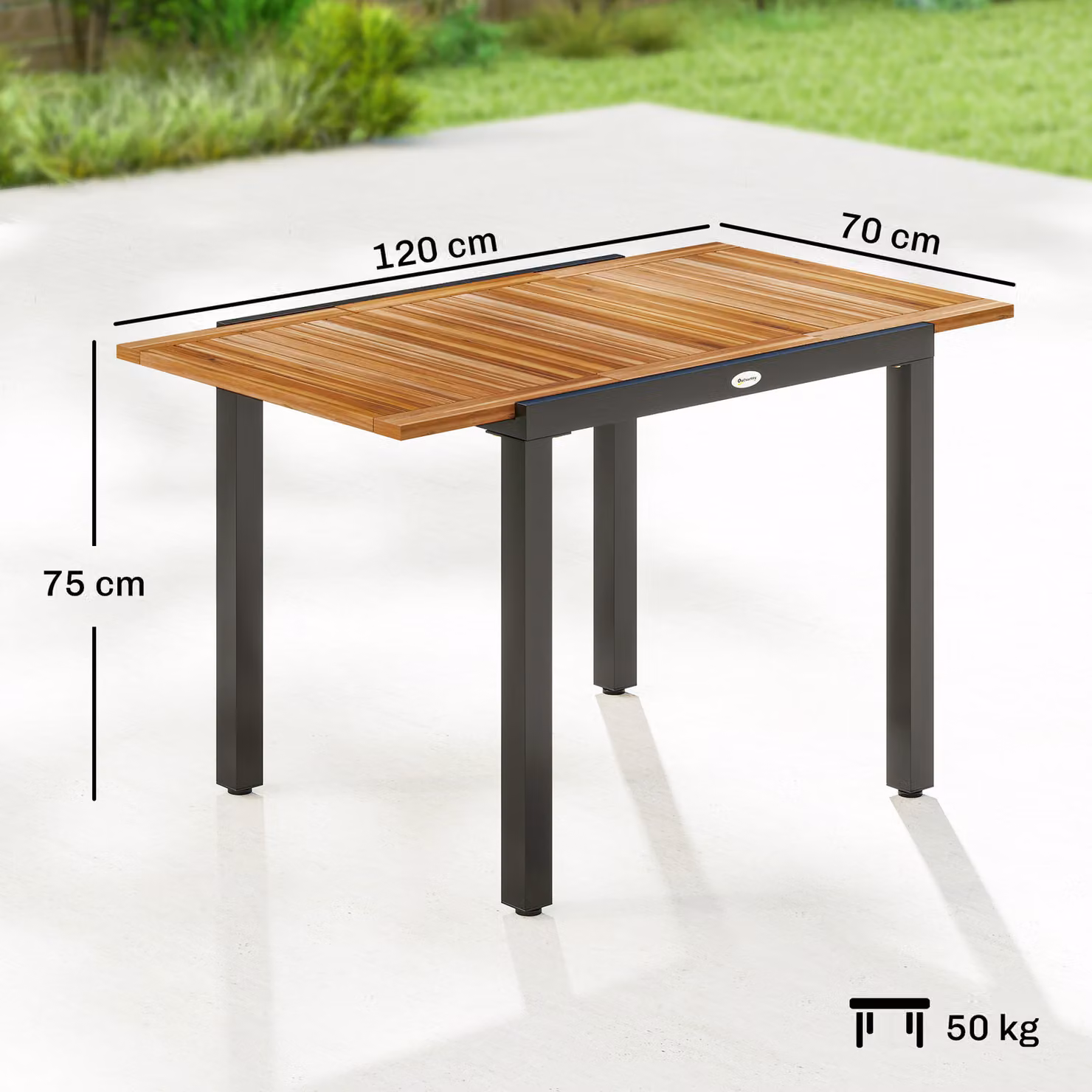 Outsunny Extendable Acacia Wood Patio Dining Table in Natural and Black – 3