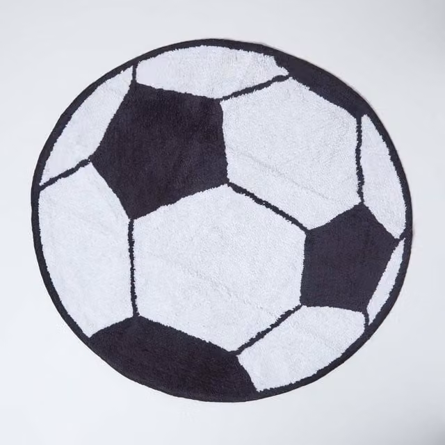 Homescapes White Cotton Hand-Tufted Round Football Childrens Rug