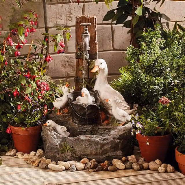 Serenity White Duck Water Feature Cascade Fountain for Outdoor Garden and Patio