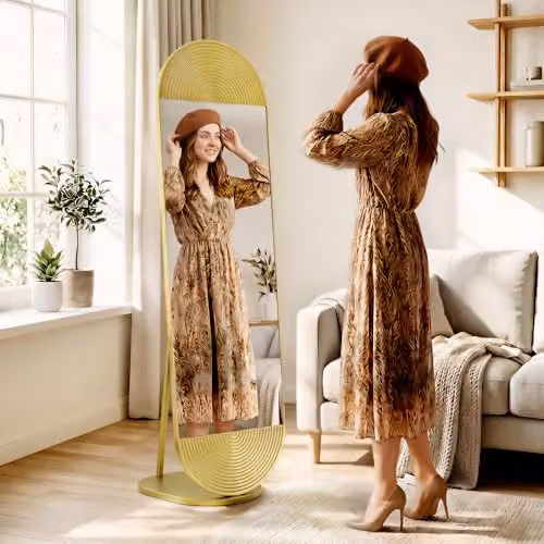 HOMCOM Wavy Full Length Freestanding Mirror with Metal Frame in Gold Tone, W: 50 cm, H: 161.5 cm – 2