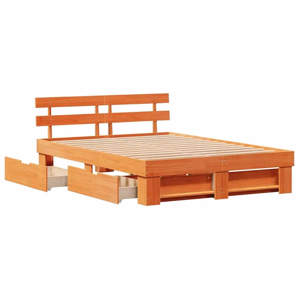 Berkfield Home Modern Solid Wood Bed with Headboard and Drawers, Wax Brown, 160 x 200 cm – 3