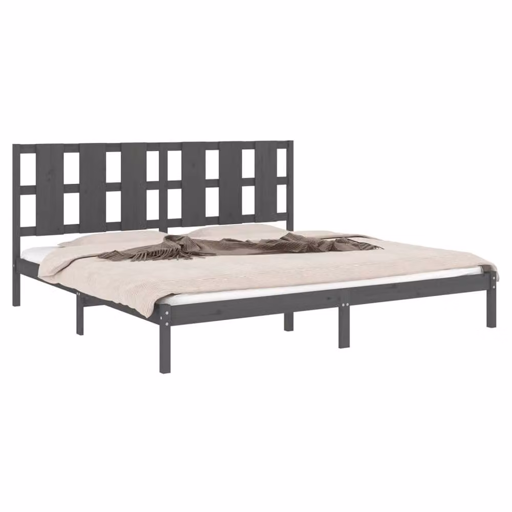 Berkfield Home Grey Solid Pine Wood Bed Frame W/D/H: 200 x 200 cm – 3