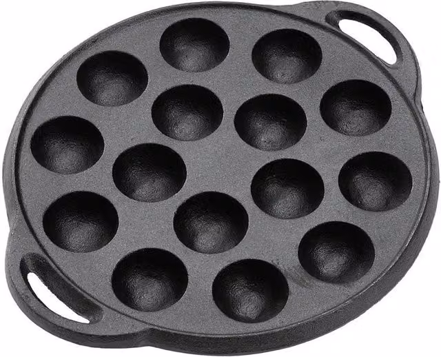 KORVIXA Black Cast Iron 15 Hole Pancake and Crepe Pan with Double Handles, Diameter: 23 cm – 1