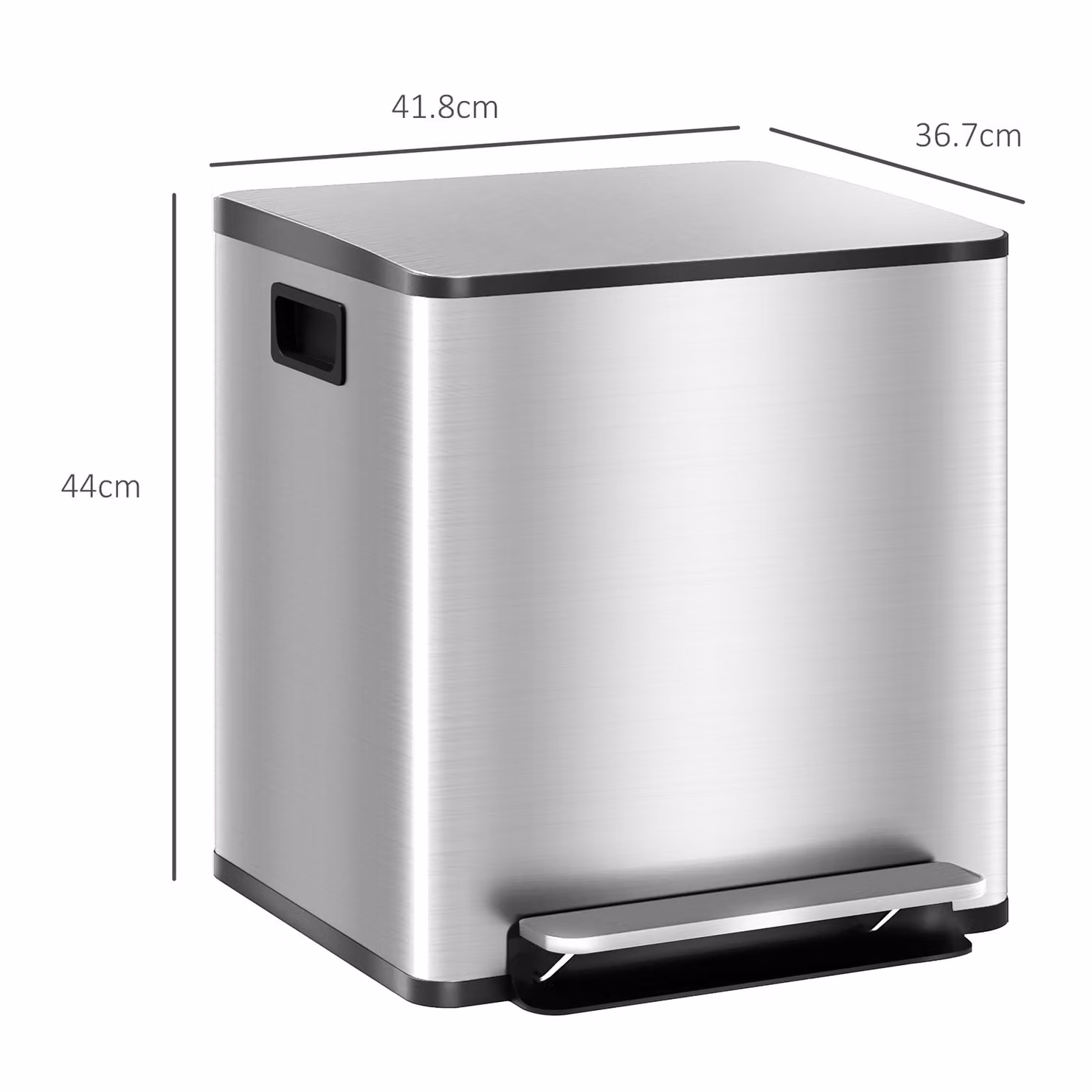 HOMCOM 30L Dual Compartment Stainless Steel Pedal Bin with Odour Filter and Removable Inner Buckets in Silver Tone – 3