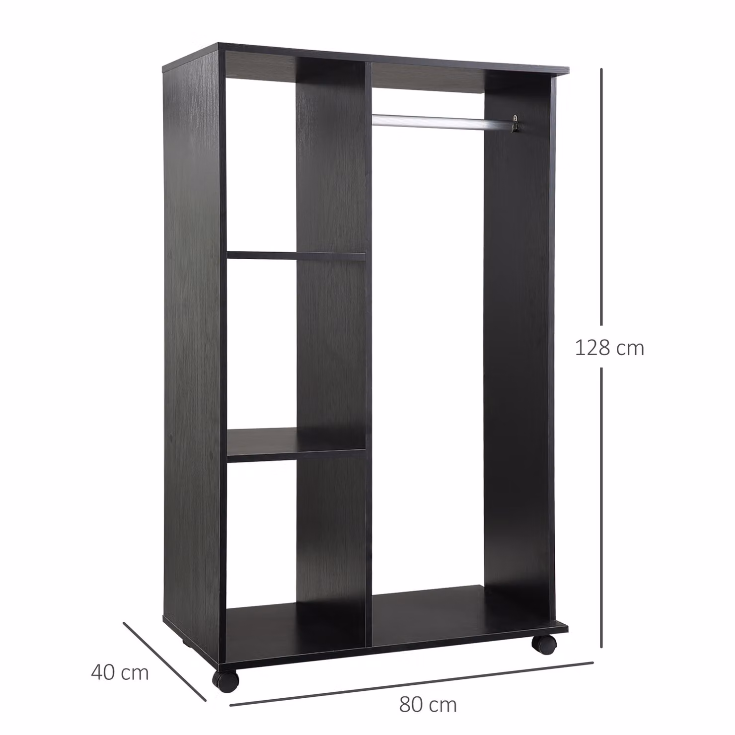 HOMCOM Mobile Open Wardrobe with Hanging Rail and Shelves in Black – 3