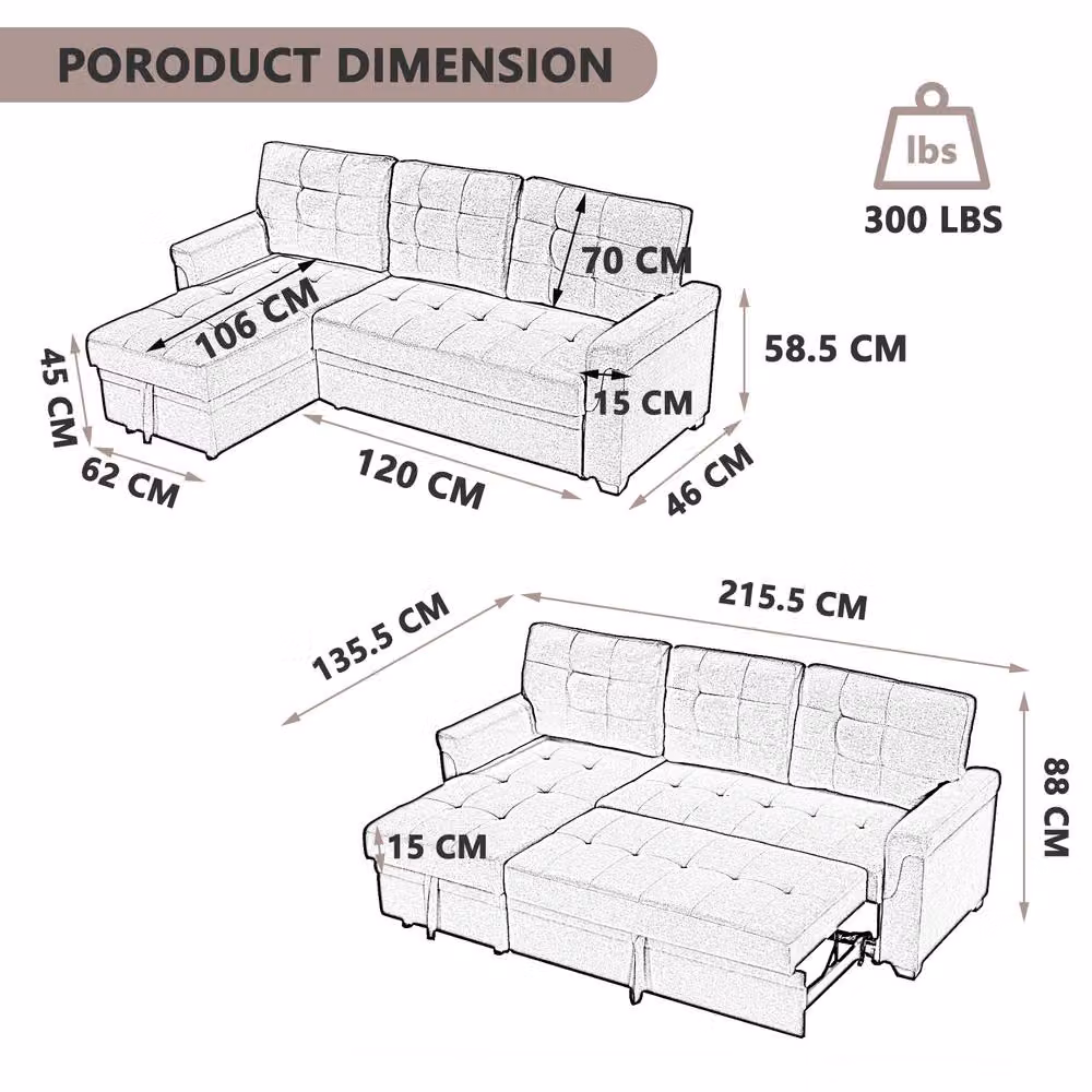 FURNITURE ONE L-shaped Reversible Corner Sofa Bed with Storage in Light Grey – 4