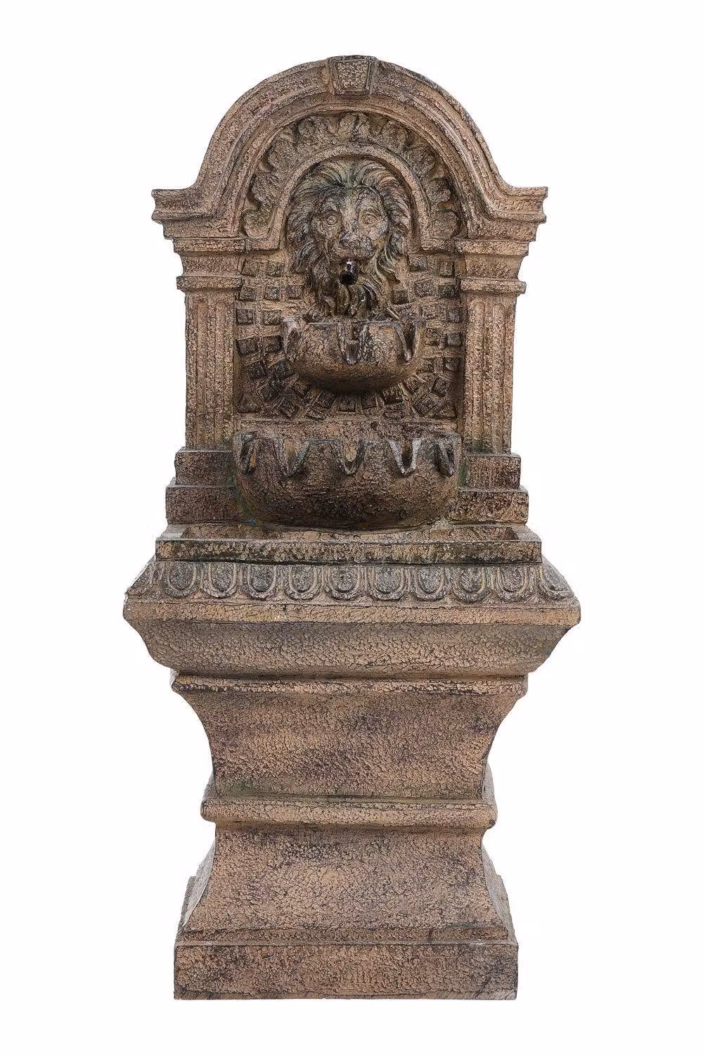 H&O Direct Lion Head Solar-Powered Water Fountain in White and Brown Stone – 3
