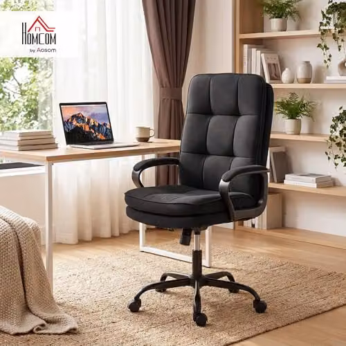 HOMCOM Black Fabric Task Chair with Armrests and Swivel Castors for Home Office – 2