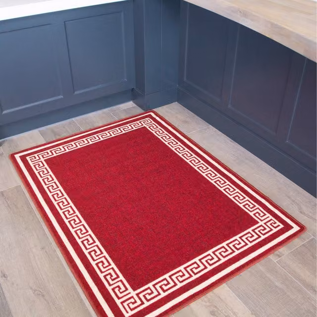 The Rug House Geometric Art Deco Non Slip Washable Kitchen Utility Mat, Red, W: 160 cm, D: 120 cm